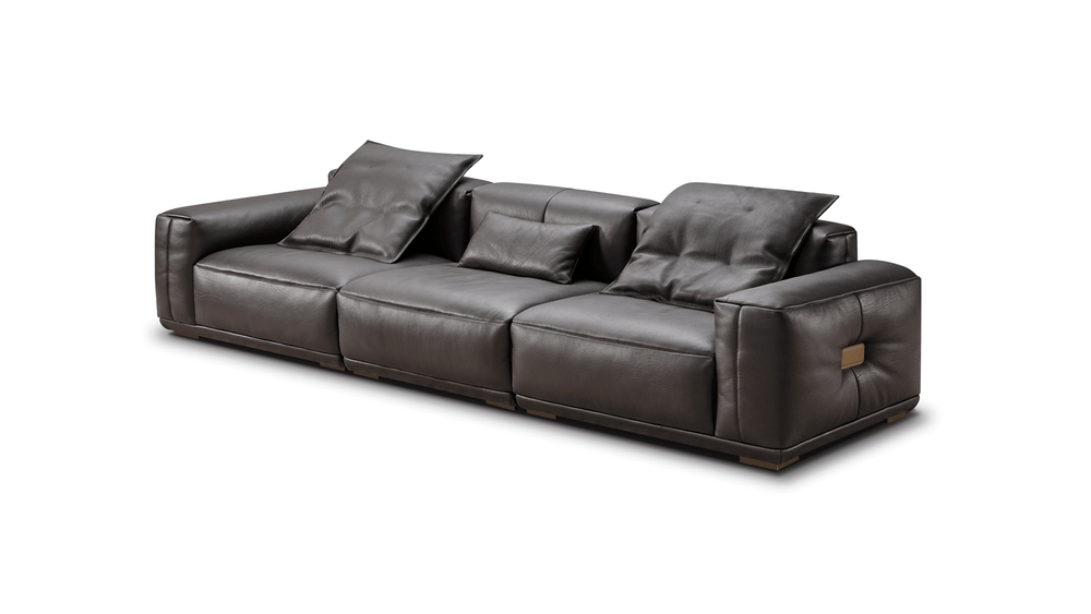 Hidecraft Deep Gray Leather 3-Seater Sofa-3