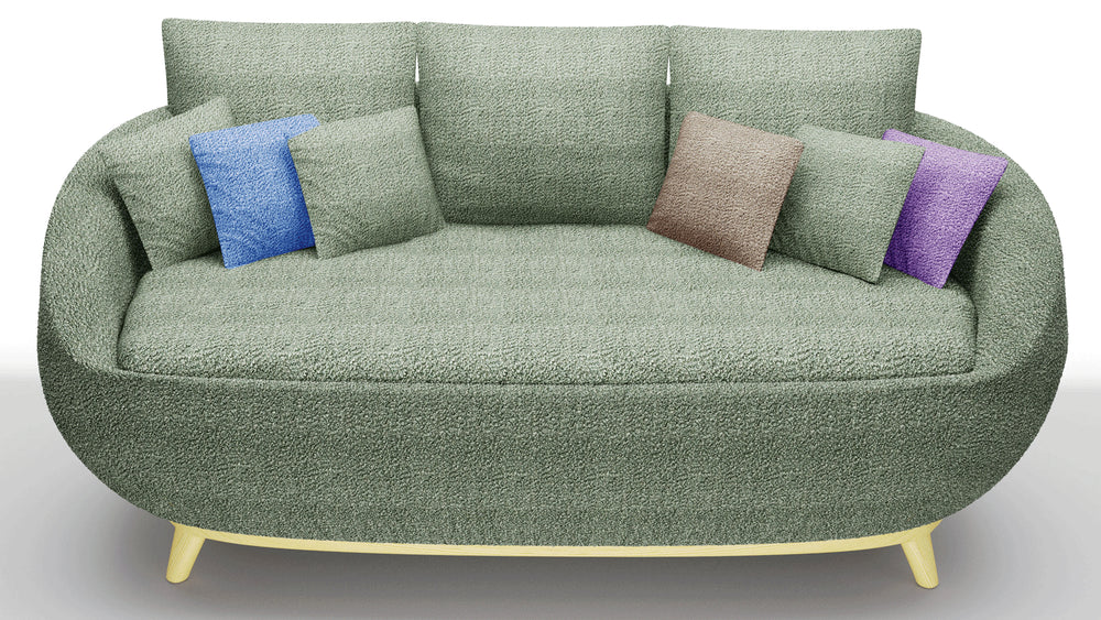 Curved Green Linen Sofa -1