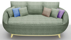 Curved Green Linen Sofa -1
