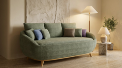 Curved Green Linen Sofa-5