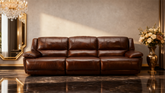 Premium Brown Leather Reclining Sofa