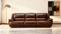 Premium Brown Leather Reclining Sofa