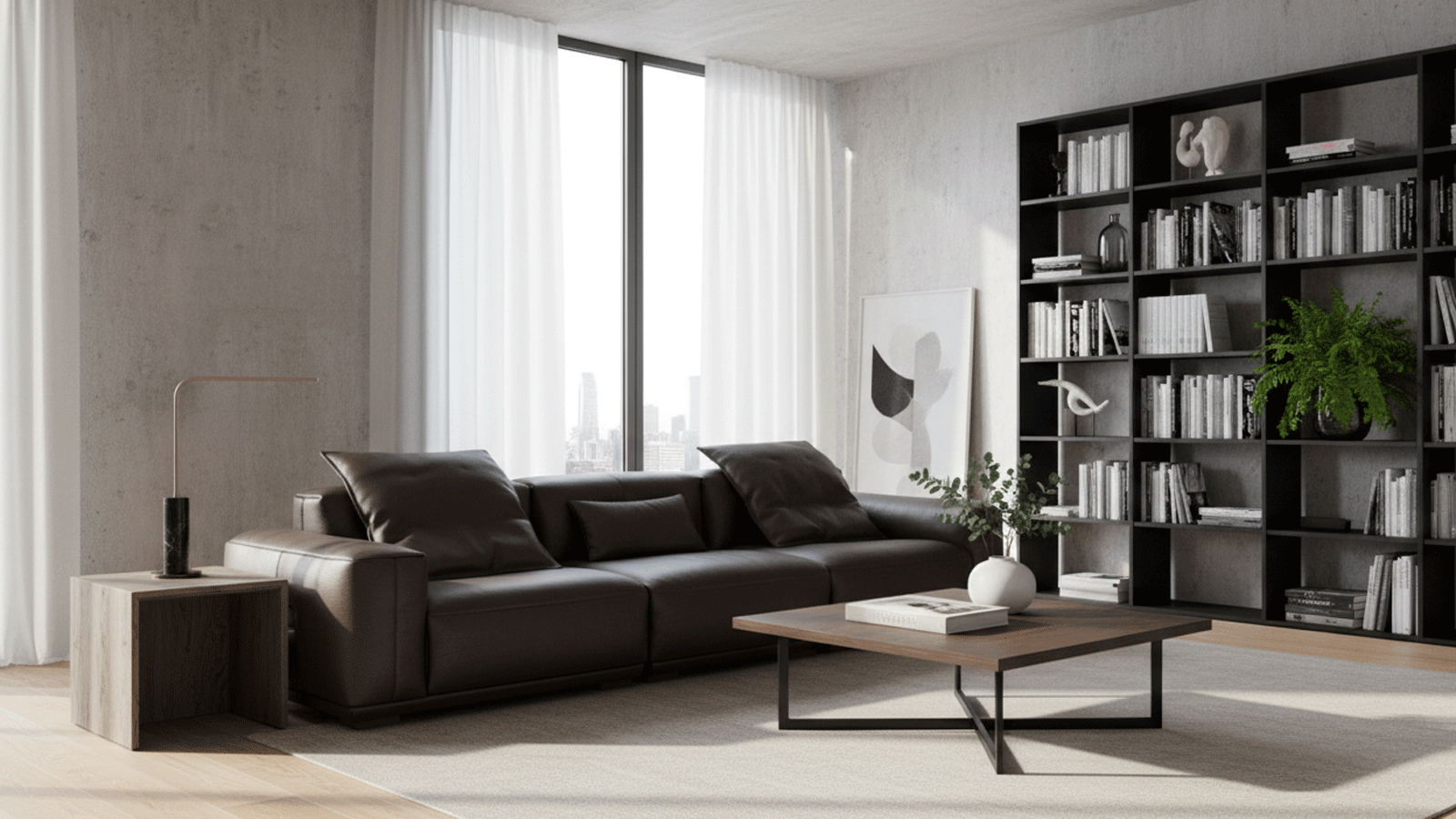 Hidecraft Deep Gray Leather 3-Seater Sofa-4