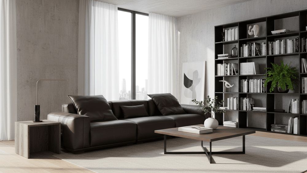 Hidecraft Deep Gray Leather 3-Seater Sofa-4