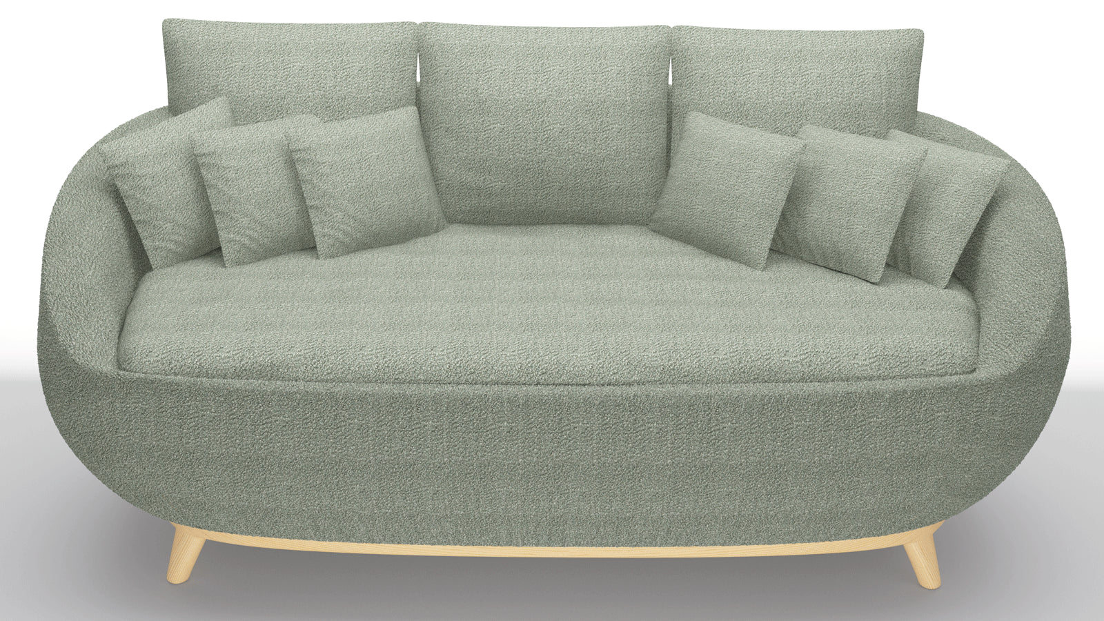Curved Green Linen Sofa -2