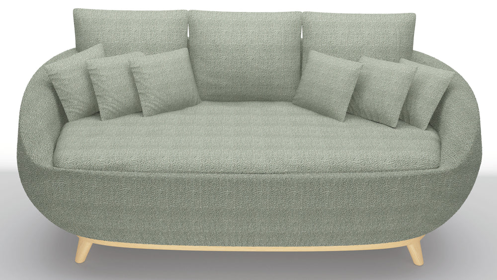 Curved Green Linen Sofa -2