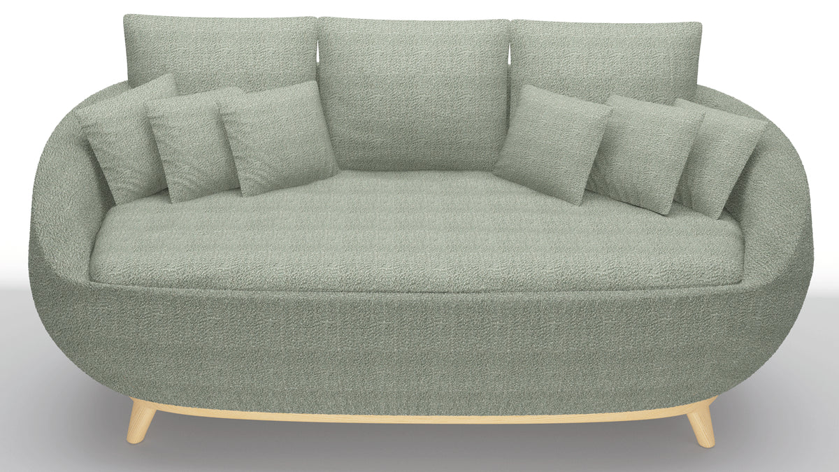Curved Green Linen Sofa -2