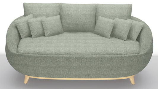 Curved Green Linen Sofa -2