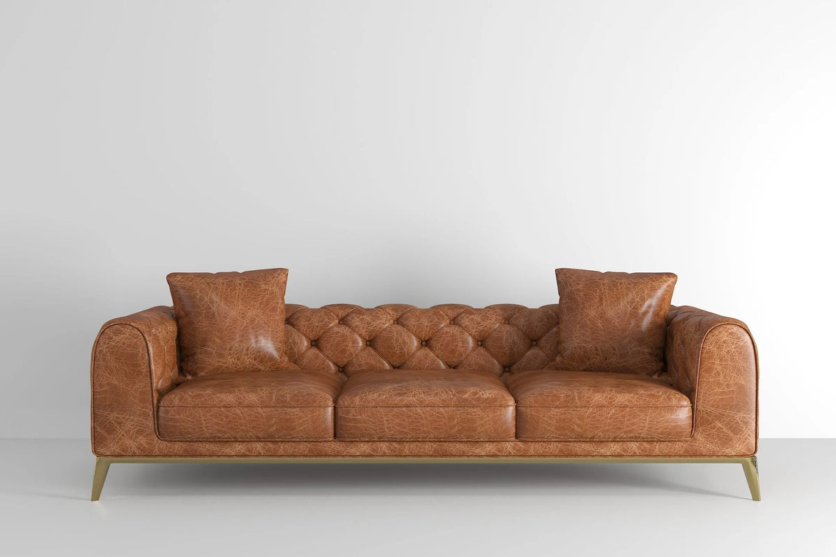 Customizable Leather  Sofa with Brass Legs-1