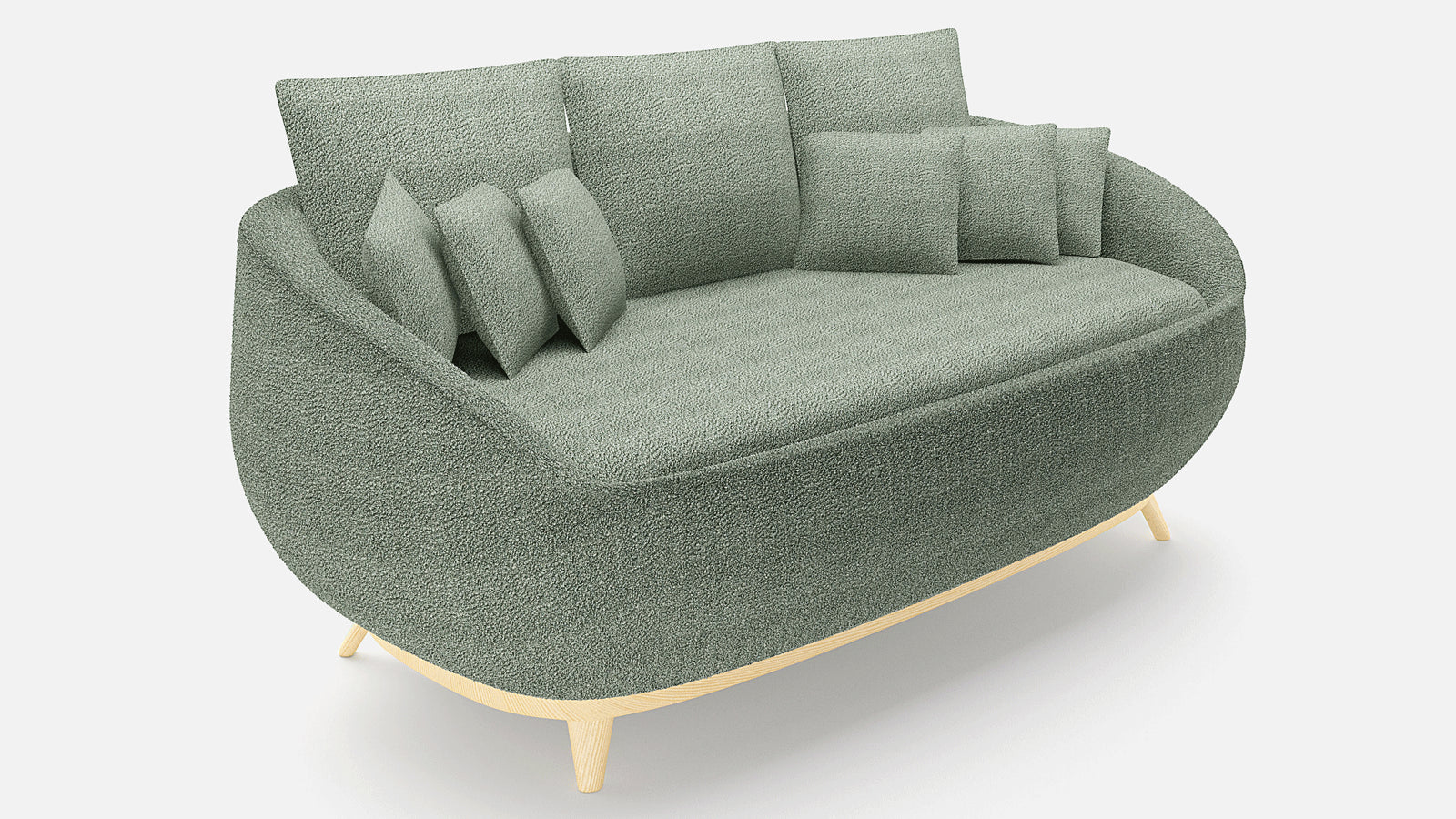 Curved Green Linen Sofa -3