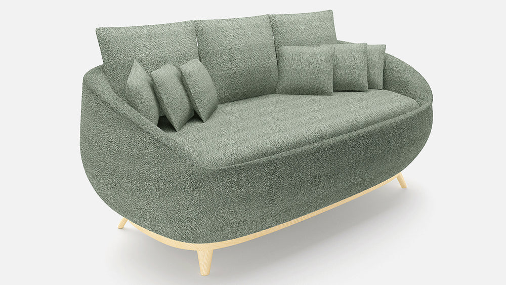 Curved Green Linen Sofa -3