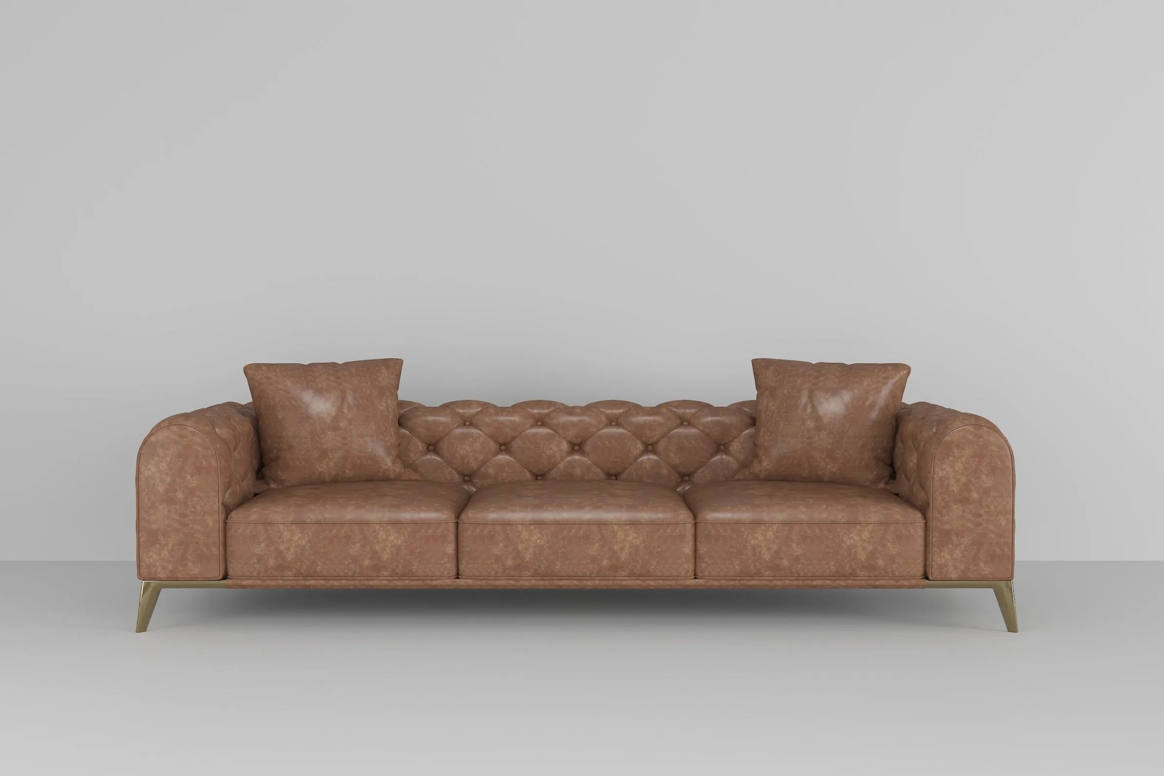 Customizable Leather  Sofa with Brass Legs-3