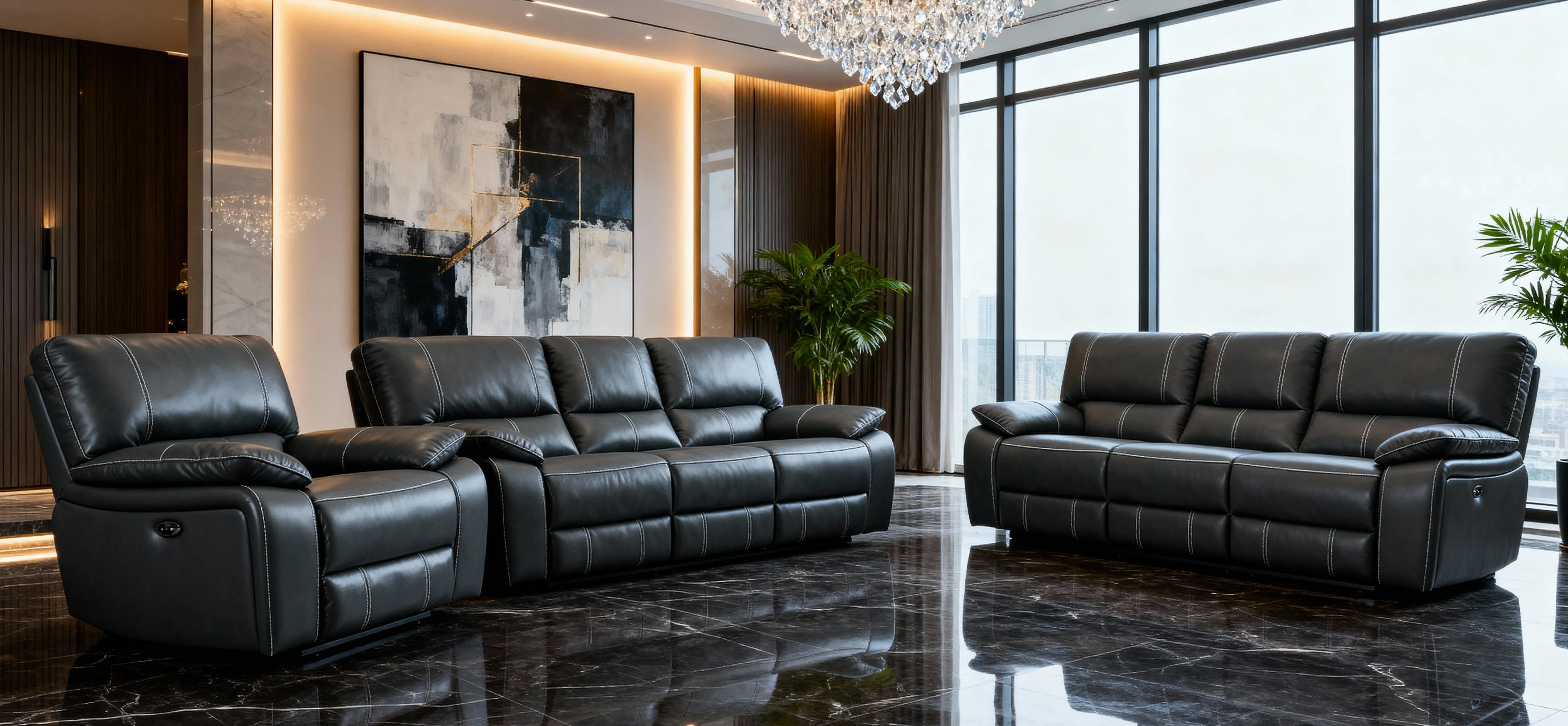 Customizable Reclining Leather Sofa-5
