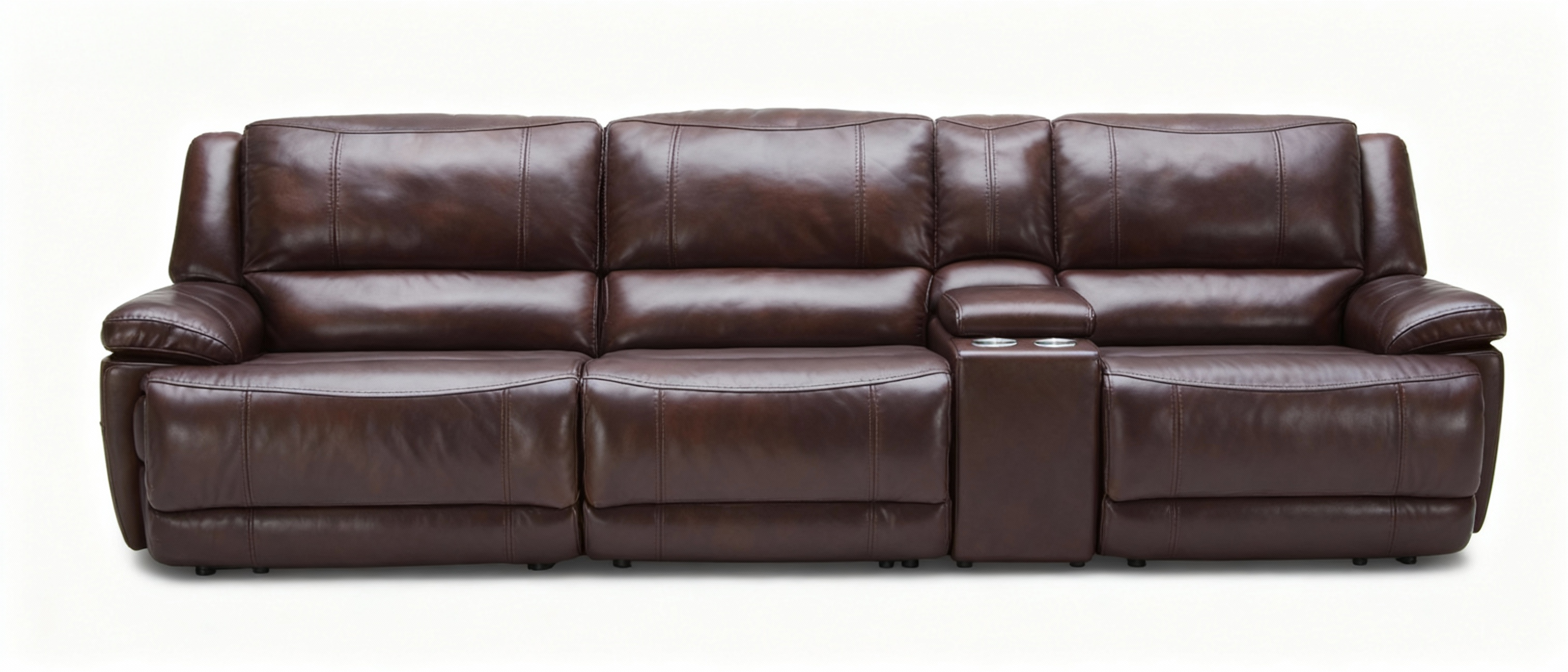 Premium Brown Leather Reclining Sofa