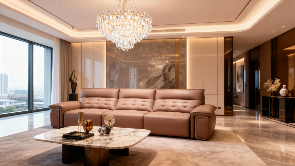 Modern Leather Sofa Set with Adjustable Recliners-10