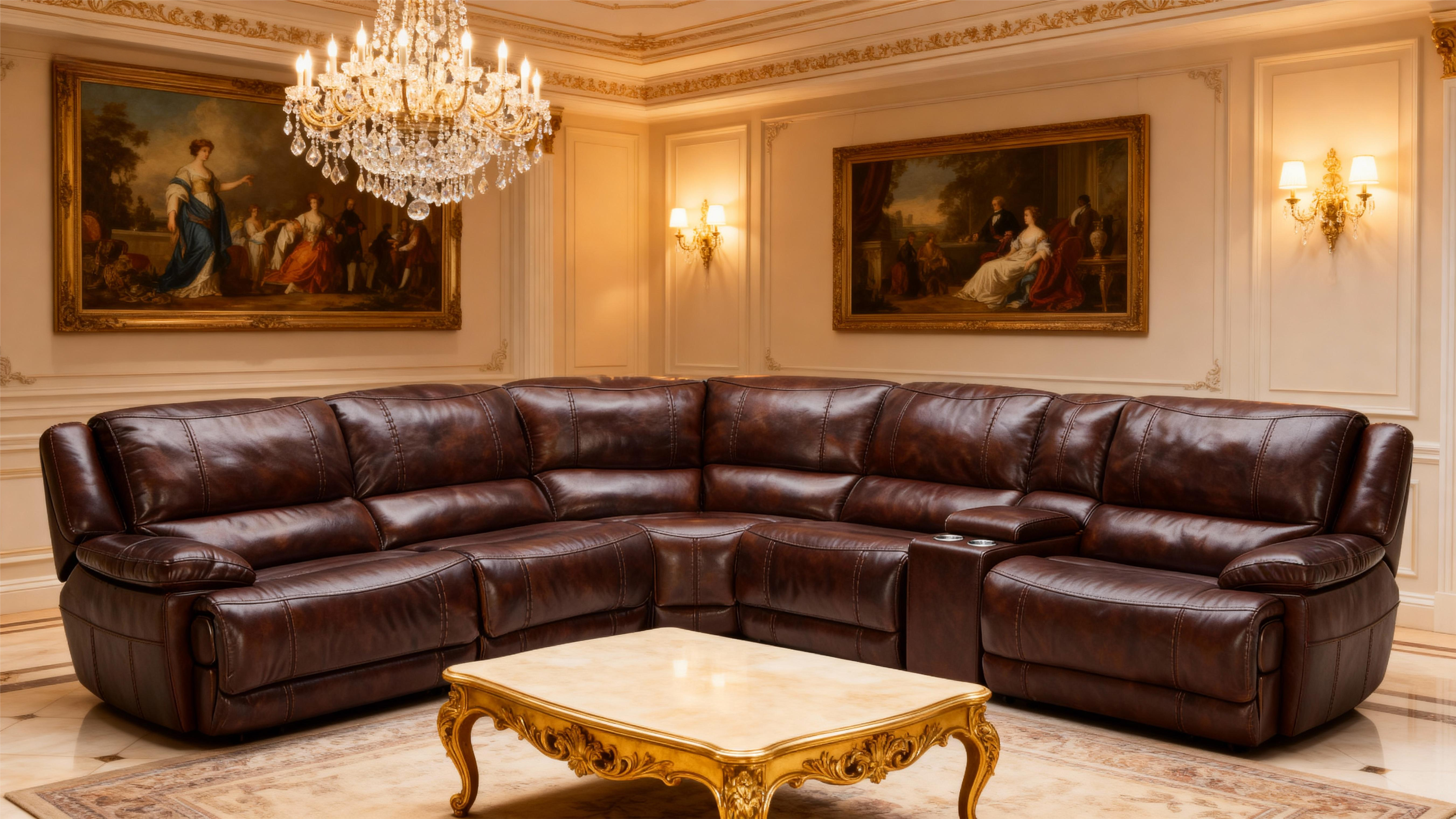 Premium Brown Leather Reclining Sofa