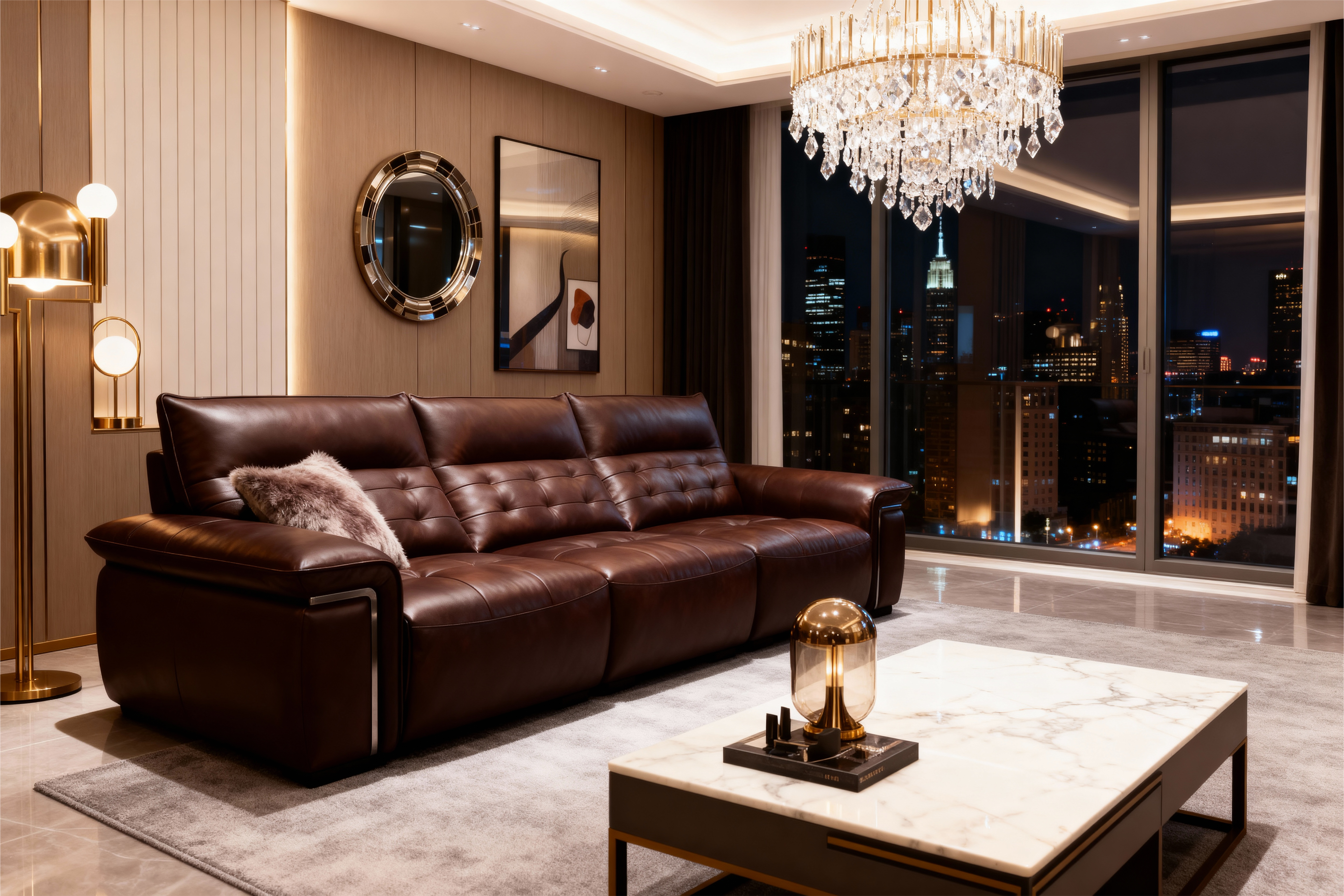 Modern Leather Sofa Set with Adjustable Recliners-11