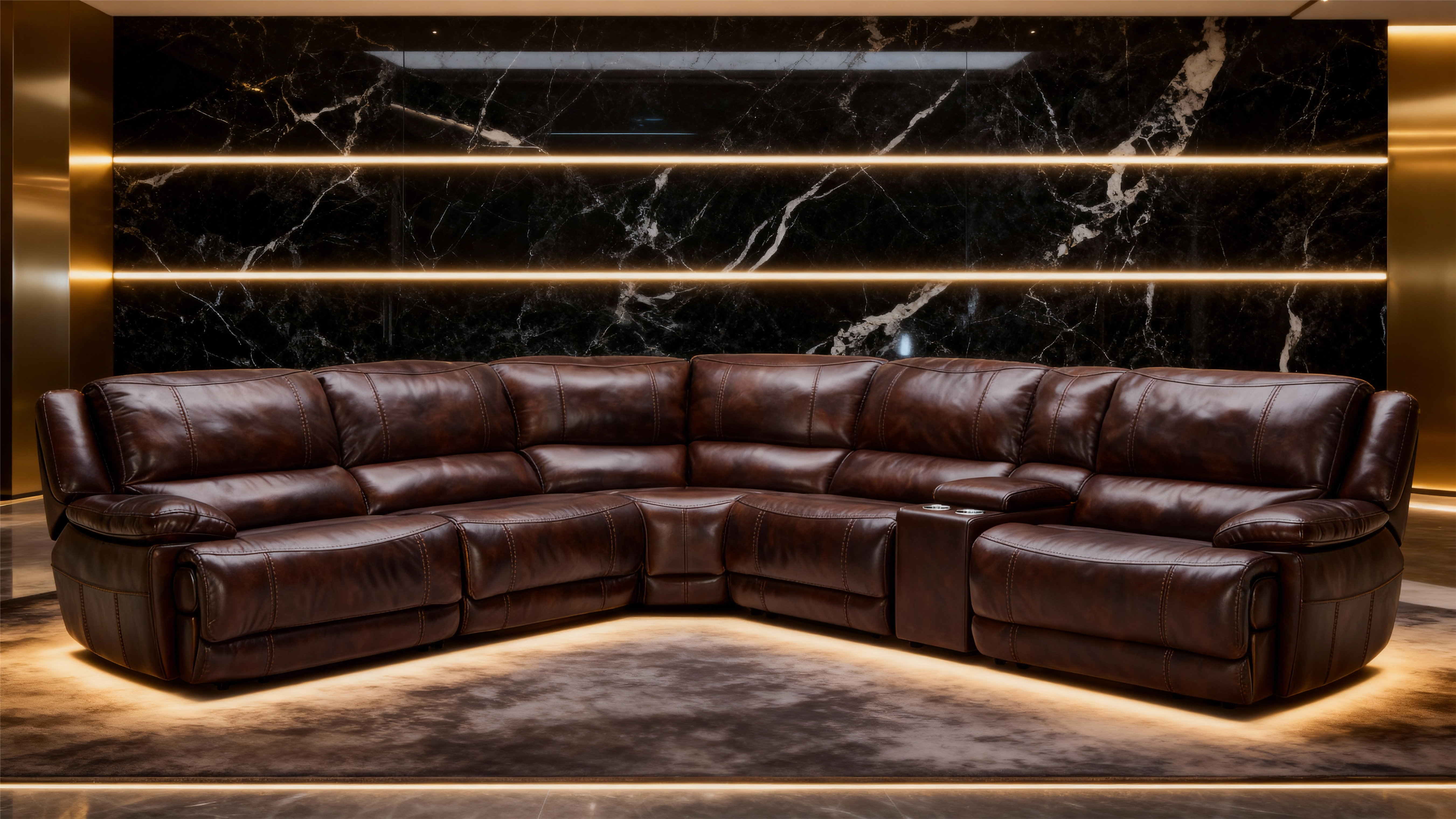 Premium Brown Leather Reclining Sofa