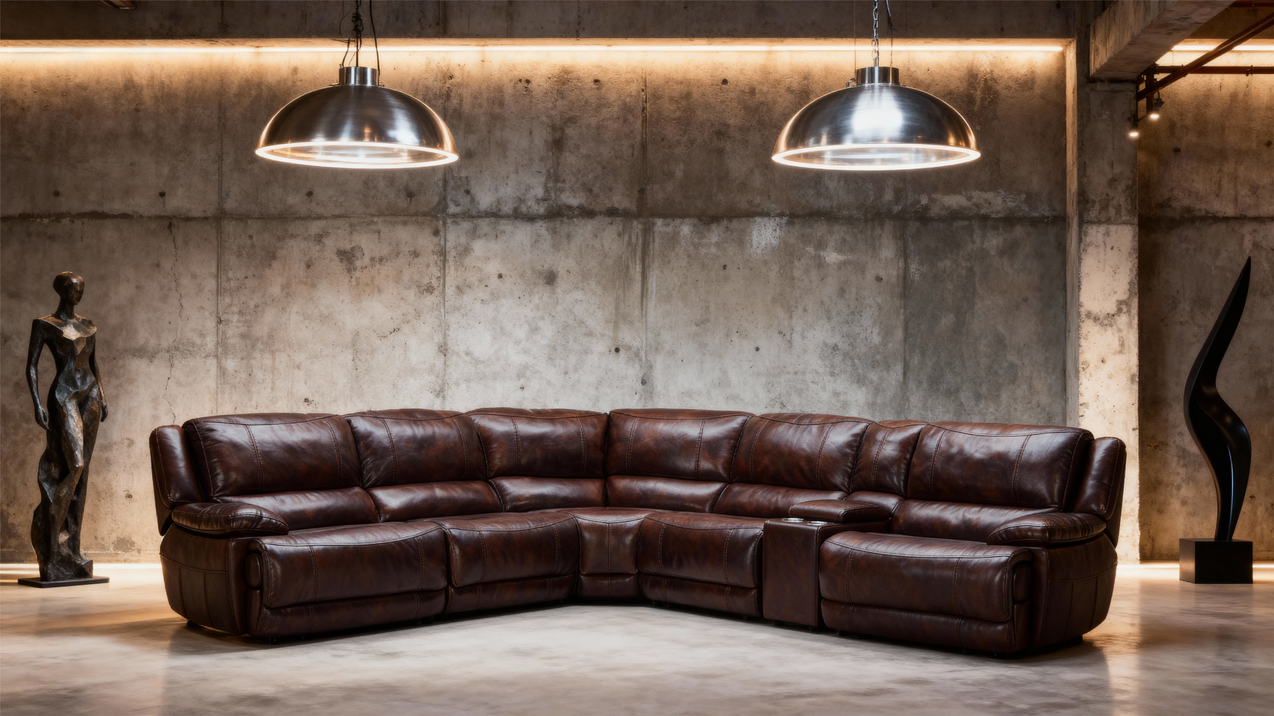 Premium Brown Leather Reclining Sofa