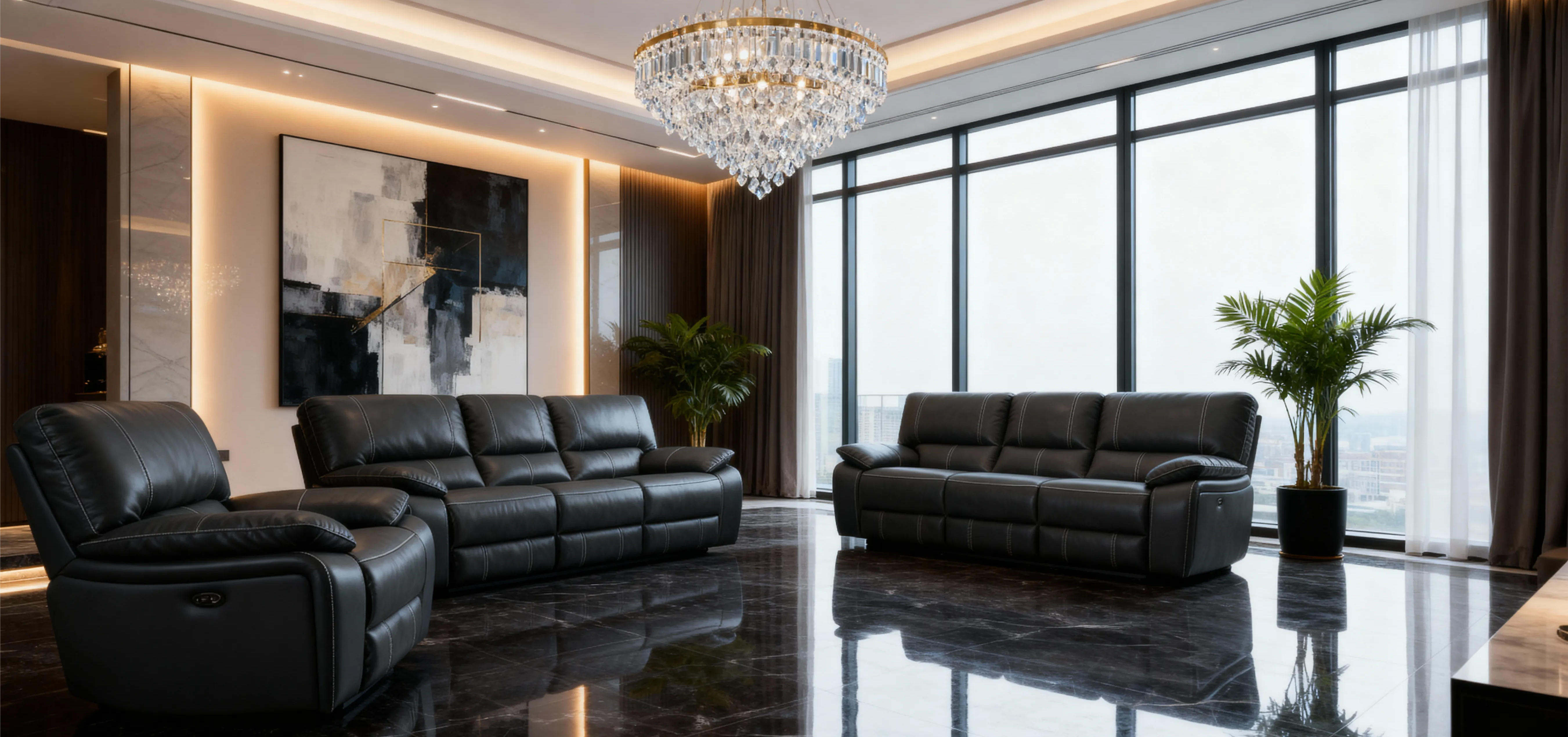 Customizable Reclining Leather Sofa-7