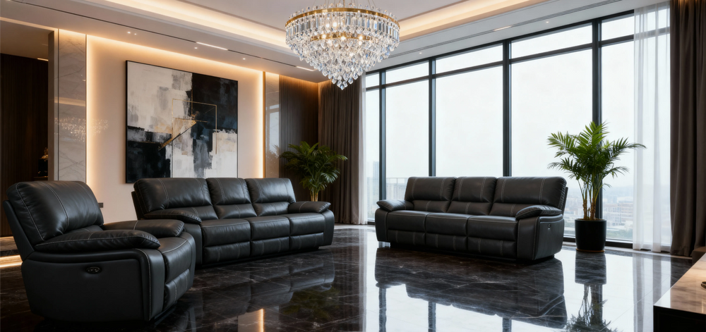 Customizable Reclining Leather Sofa-7