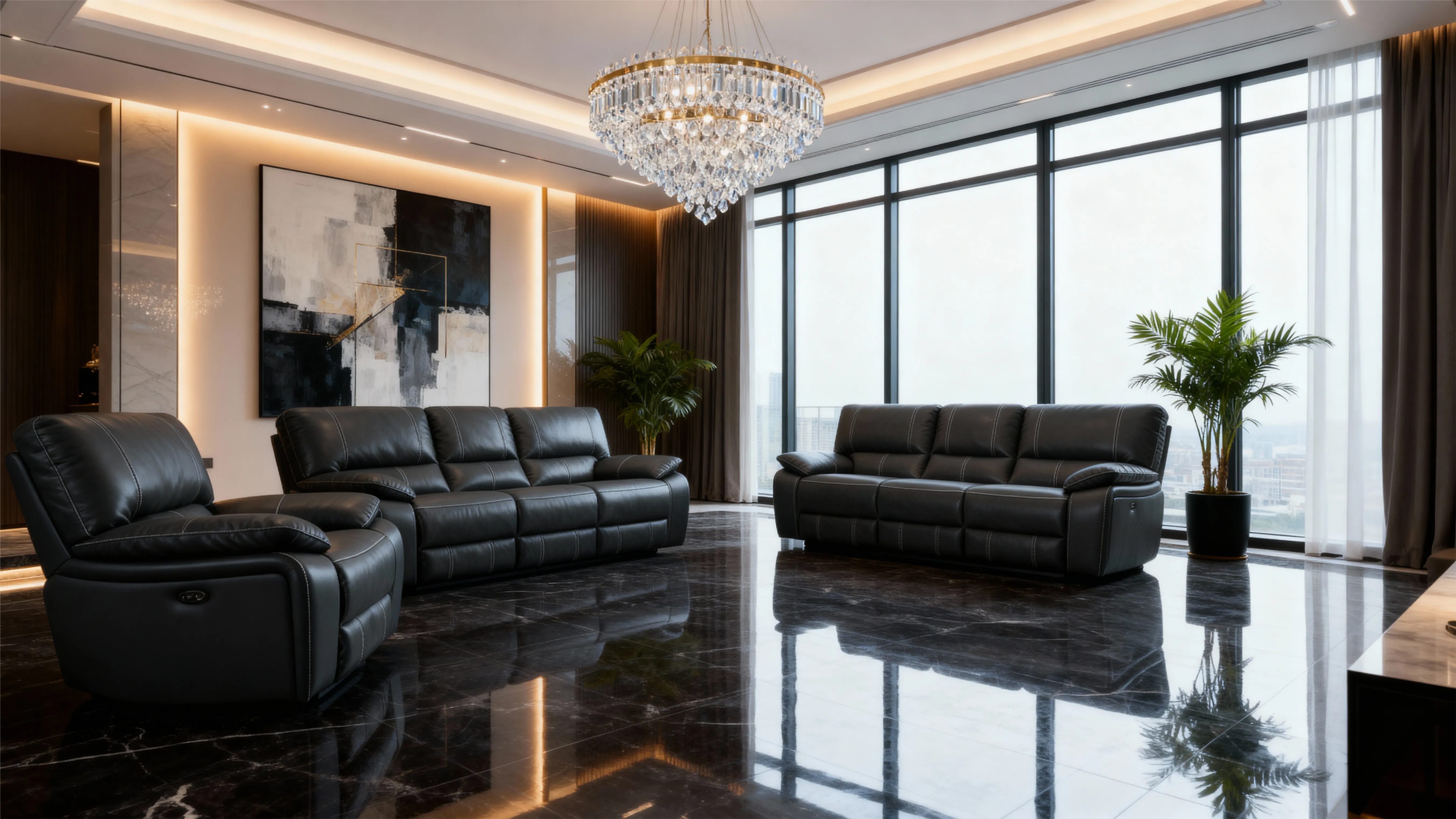 Customizable Reclining Leather Sofa