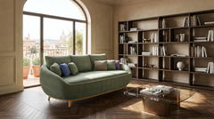 Curved Green Linen Sofa-4