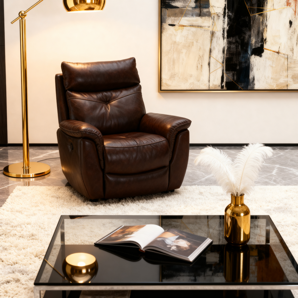 Luxurious Leather Recliner Chair with Adjustable Headrest-1