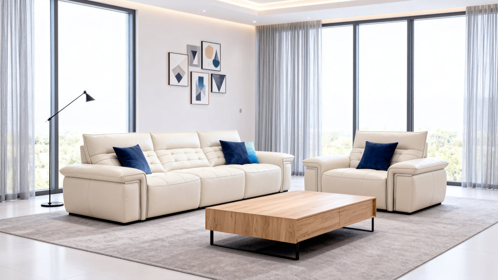 Modern Leather Sofa Set with Adjustable Recliners-3