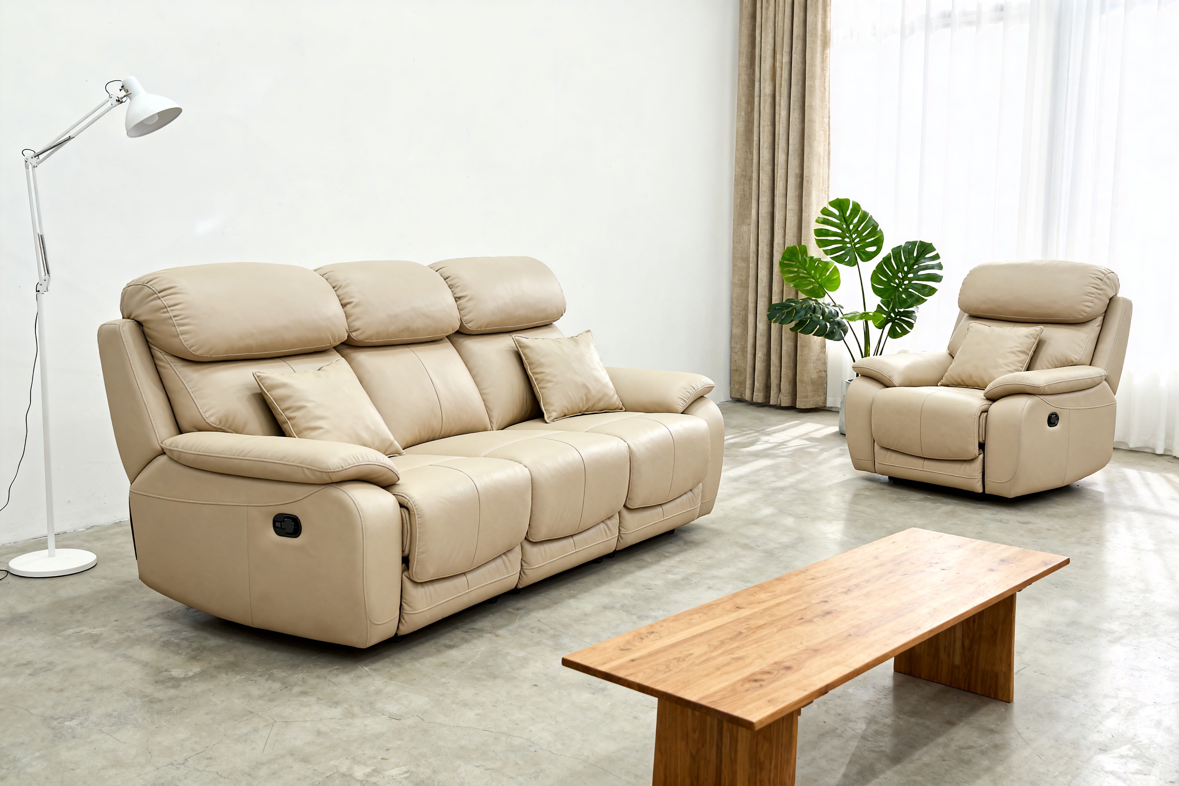 Leather Reclining Sofa Set-4