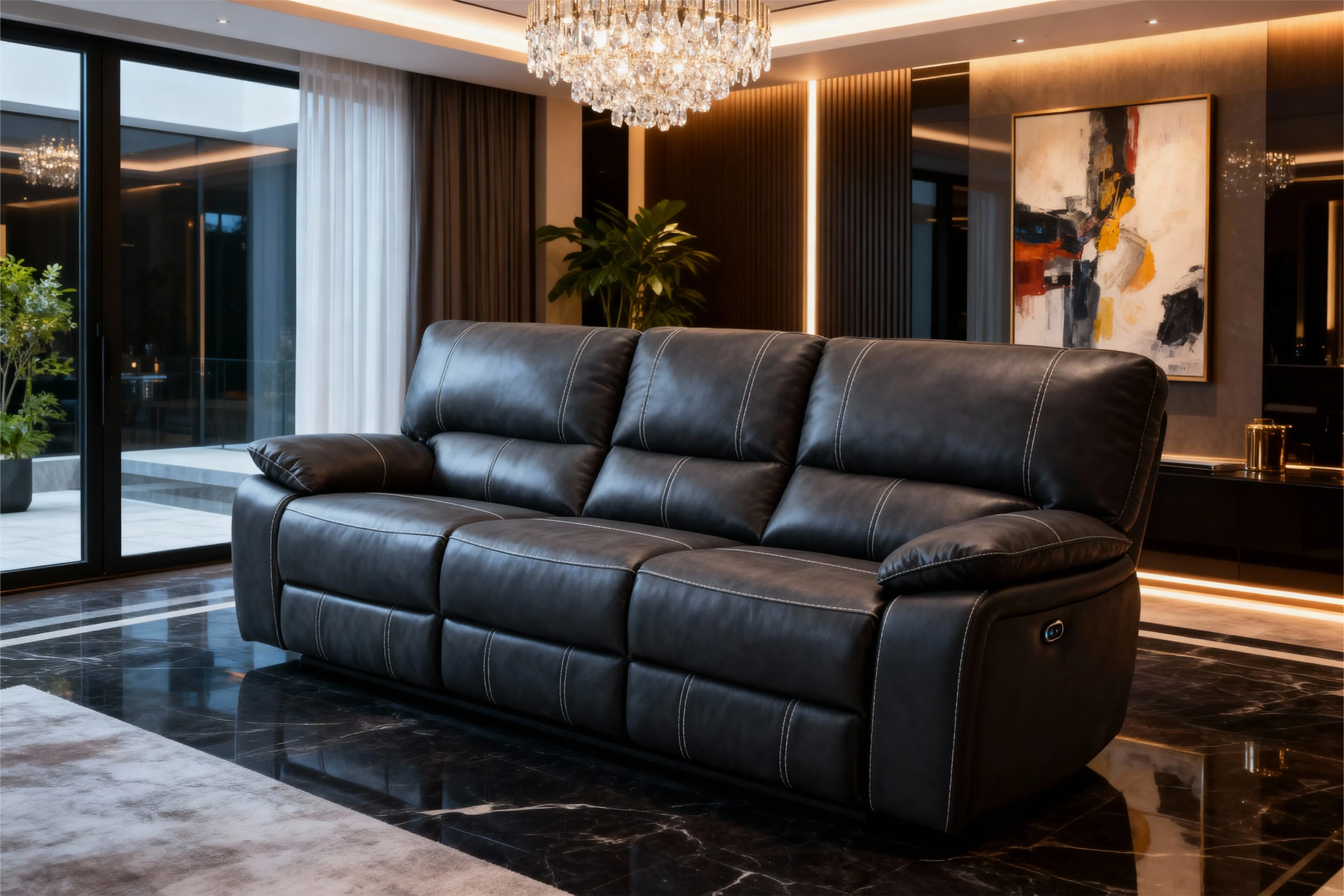 Customizable Reclining Leather Sofa-4