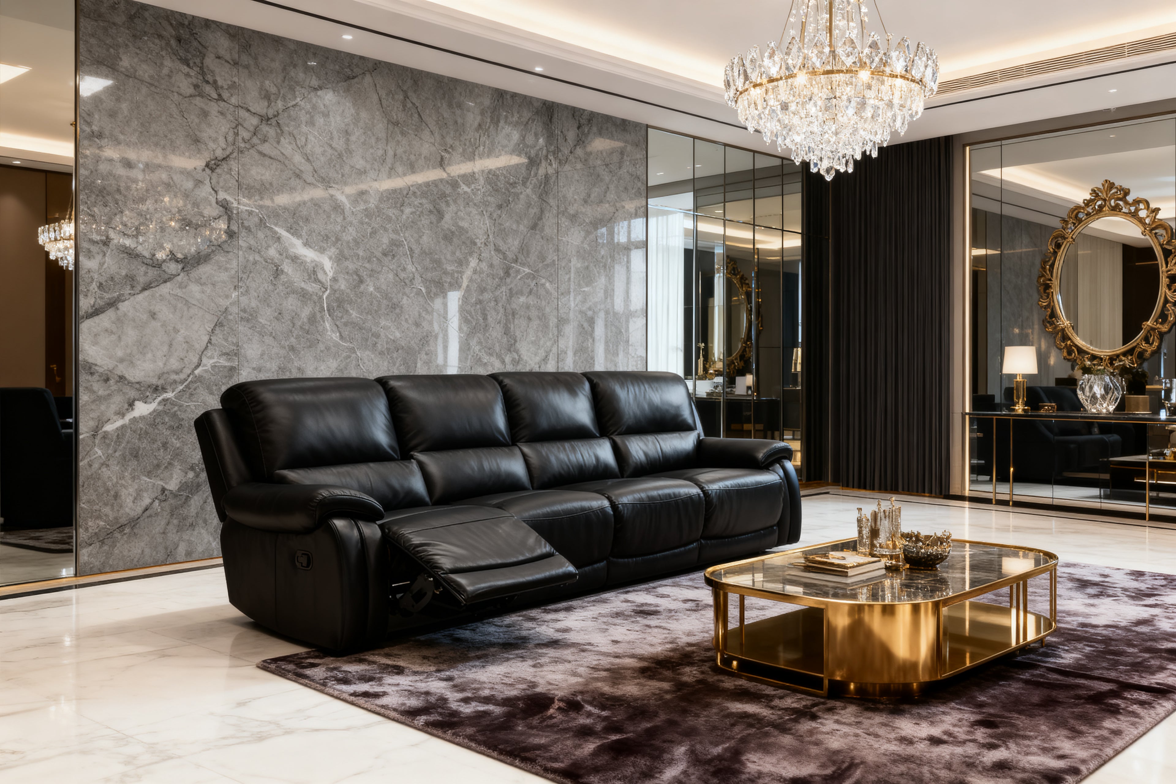 Functional Reclining Leather Sofa