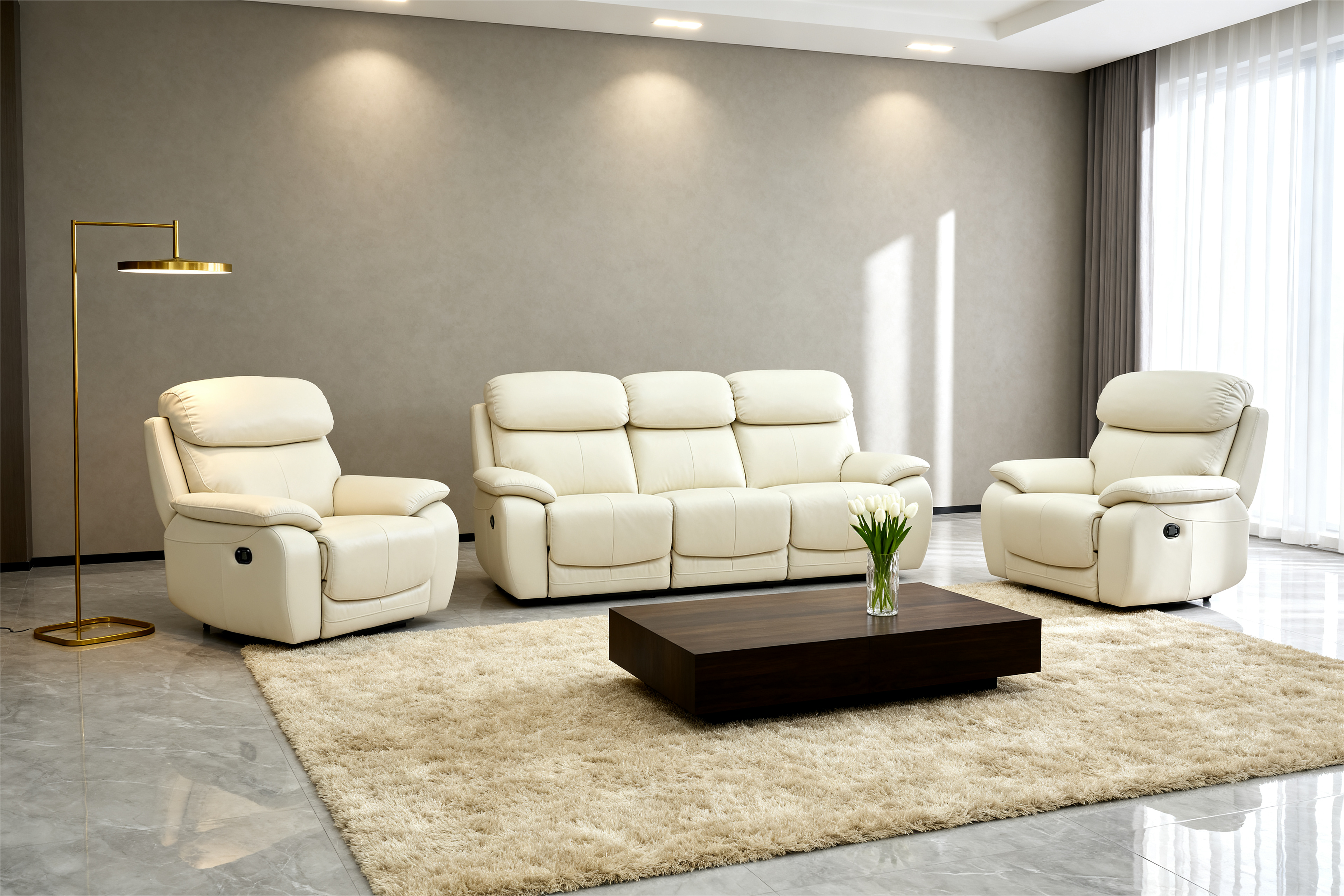 Leather Reclining Sofa Set-7