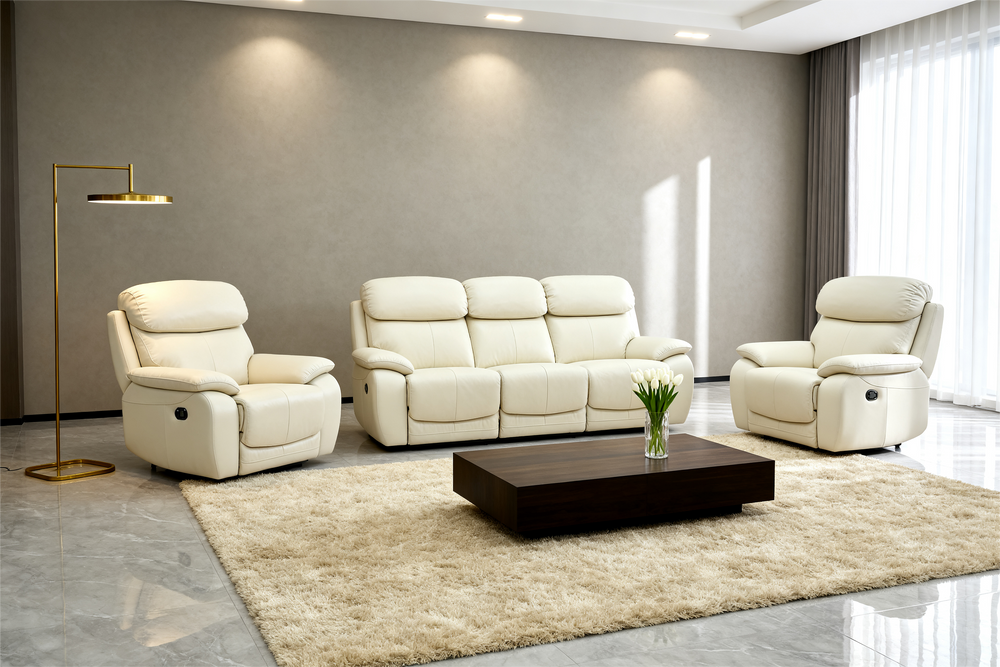 Leather Reclining Sofa Set-7