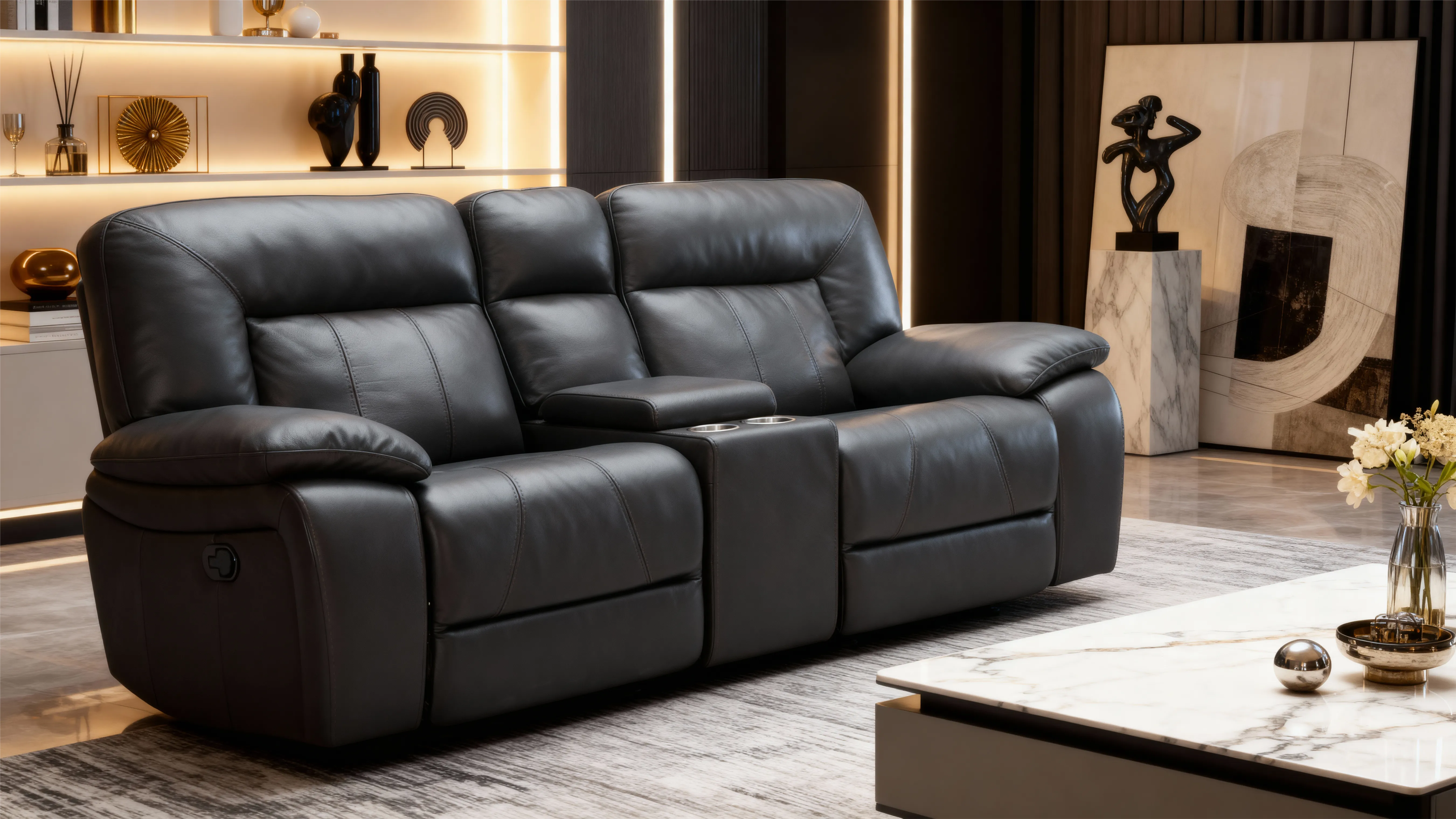Customizable  Leather Corner Reclining Sofa-2
