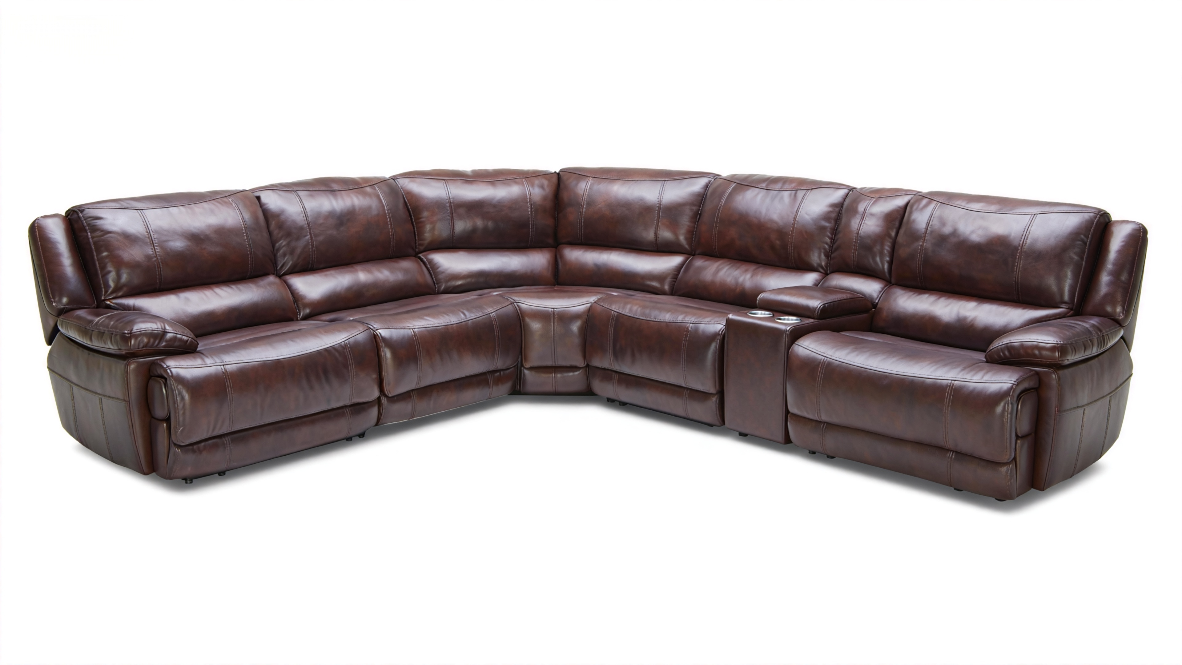Premium Brown Leather Reclining Sofa
