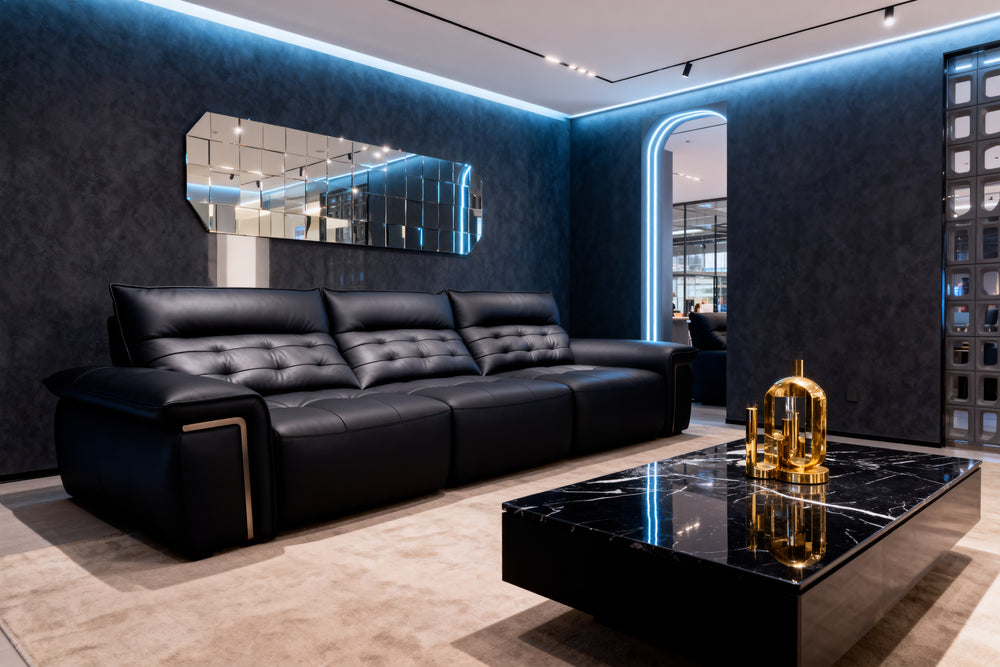 Modern Leather Sofa Set with Adjustable Recliners-4