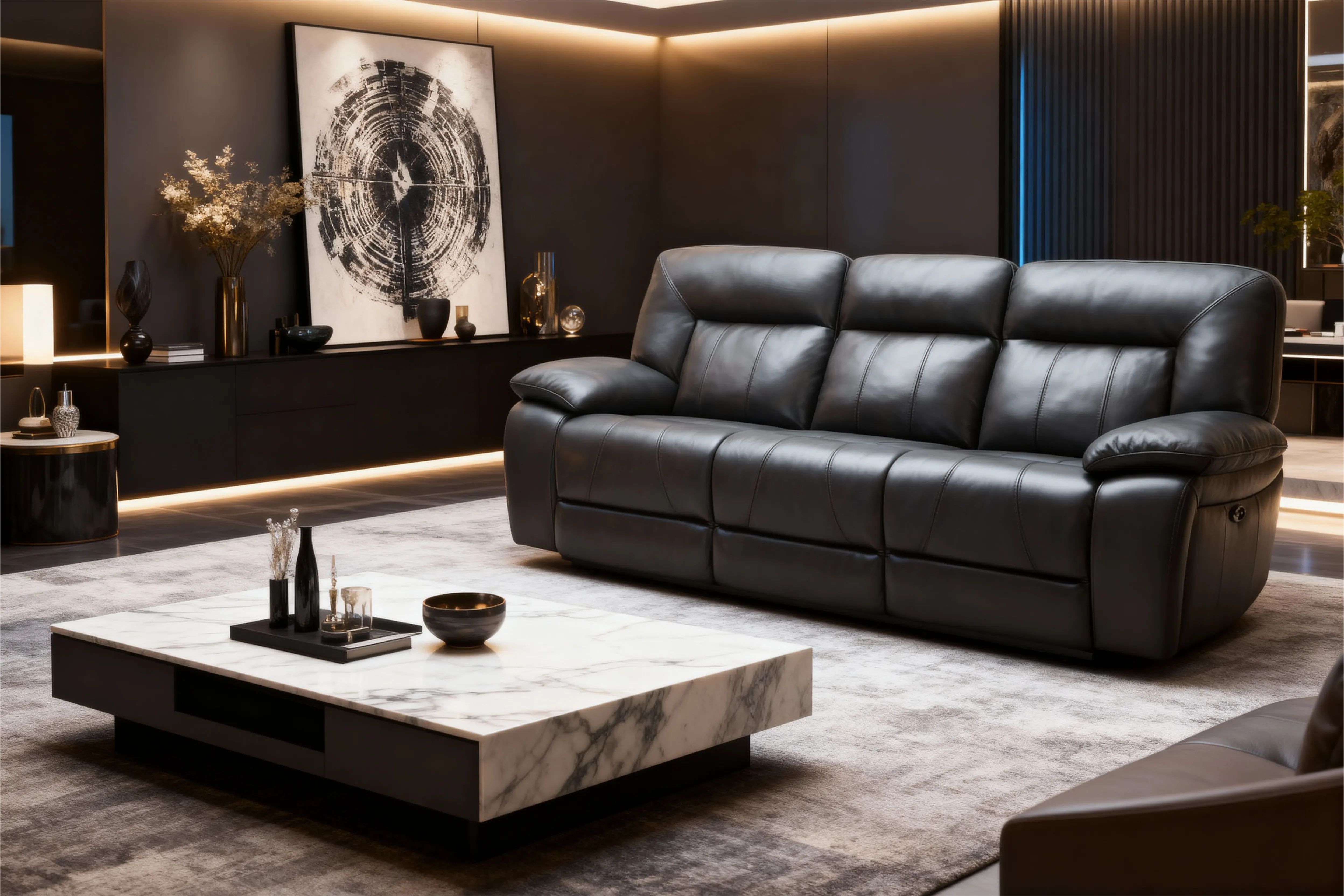 Customizable  Leather Corner Reclining Sofa-4