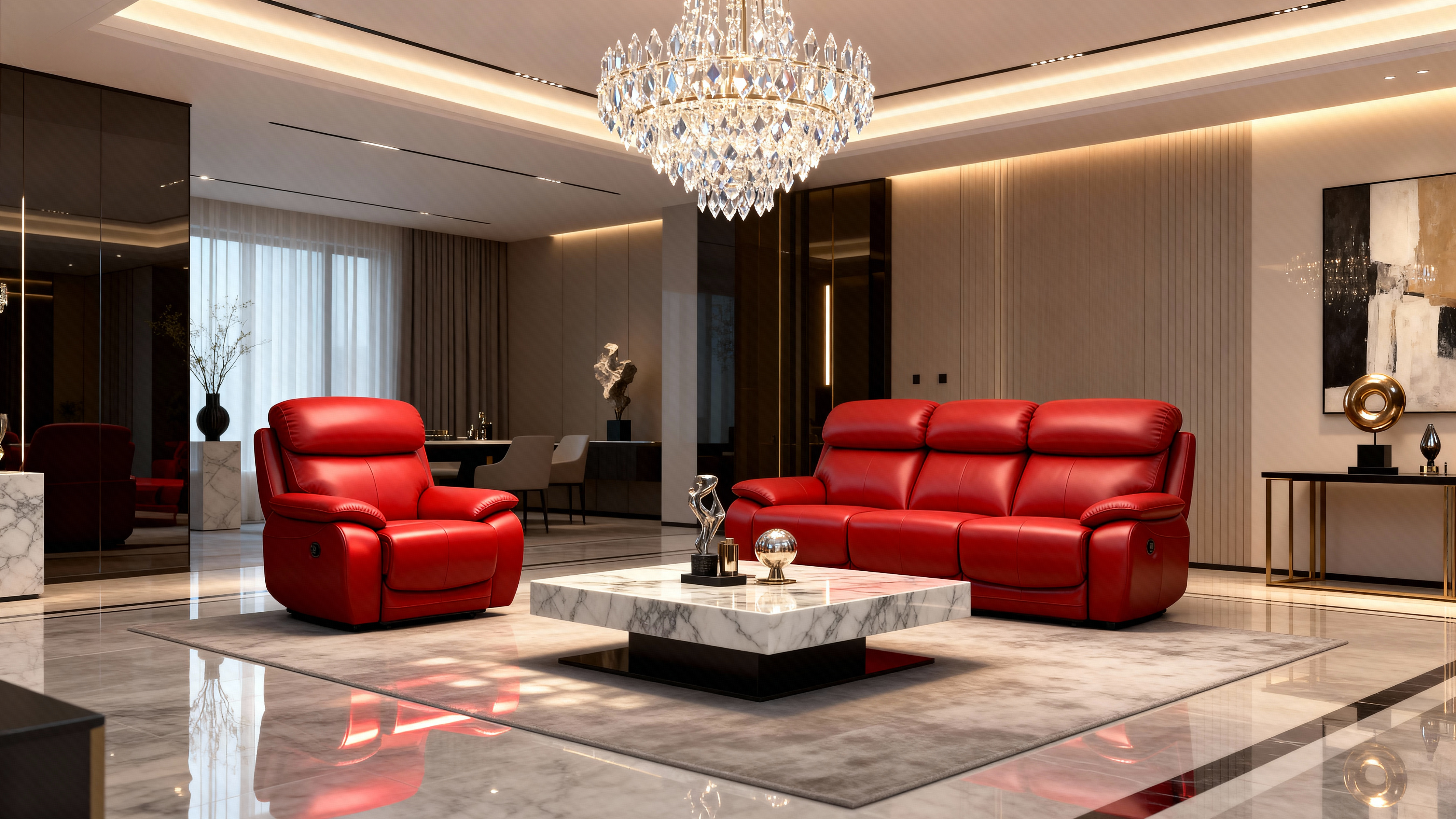 Leather Reclining Sofa Set-8