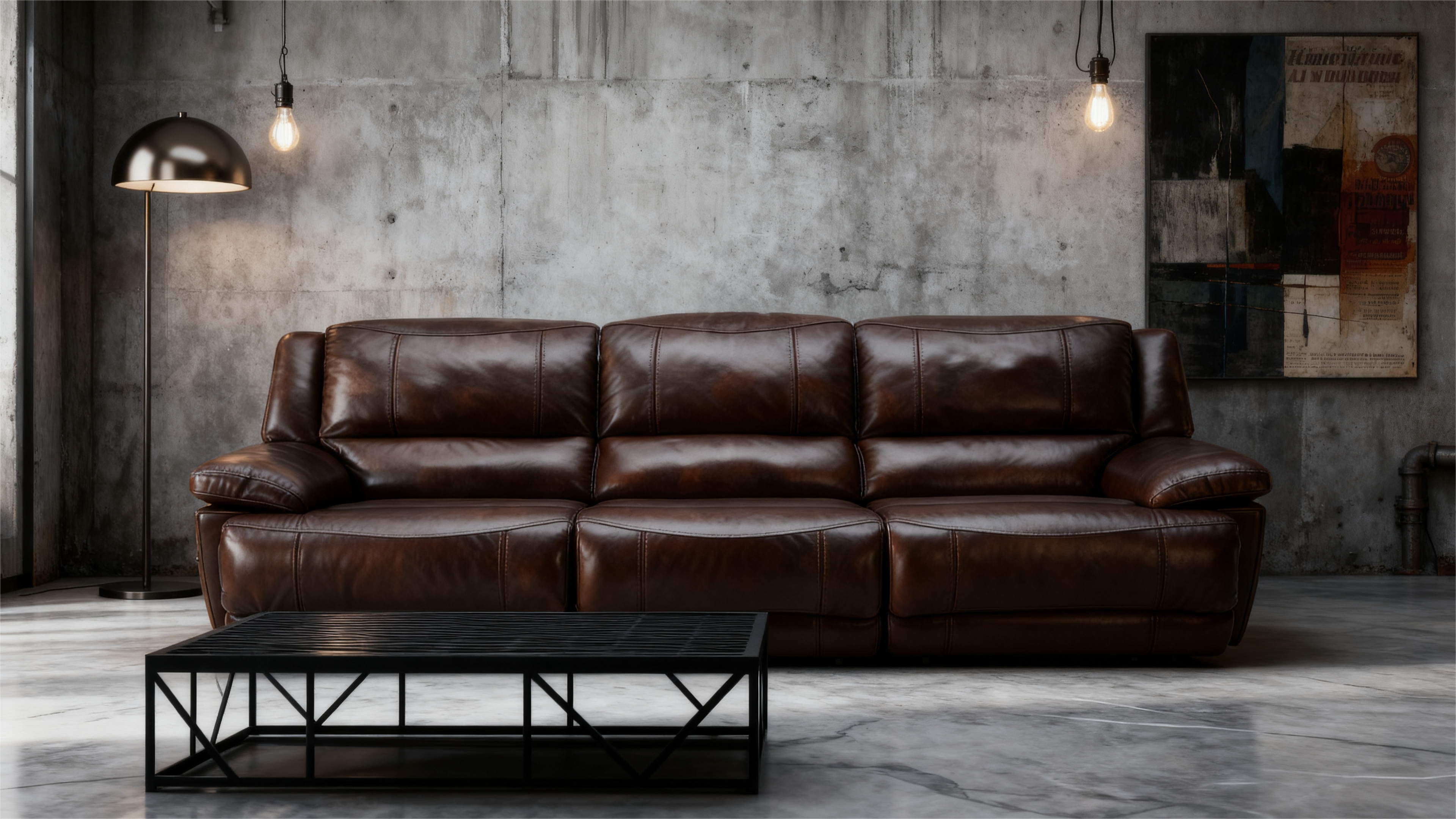 Premium Brown Leather Reclining Sofa