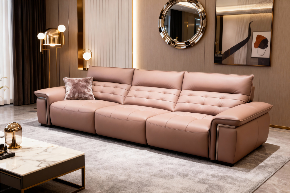 Modern Leather Sofa Set with Adjustable Recliners-2