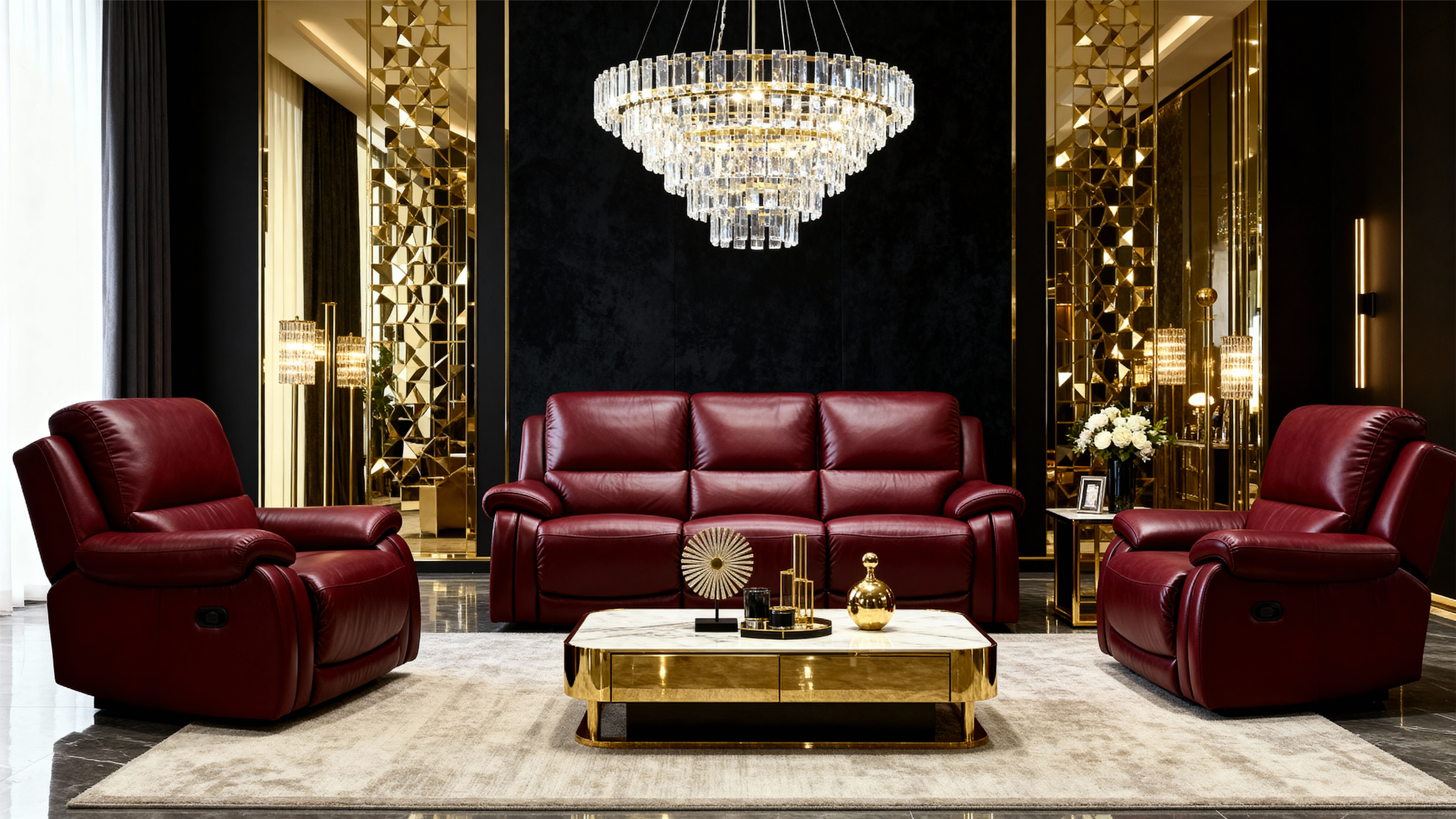 Functional Reclining Leather Sofa