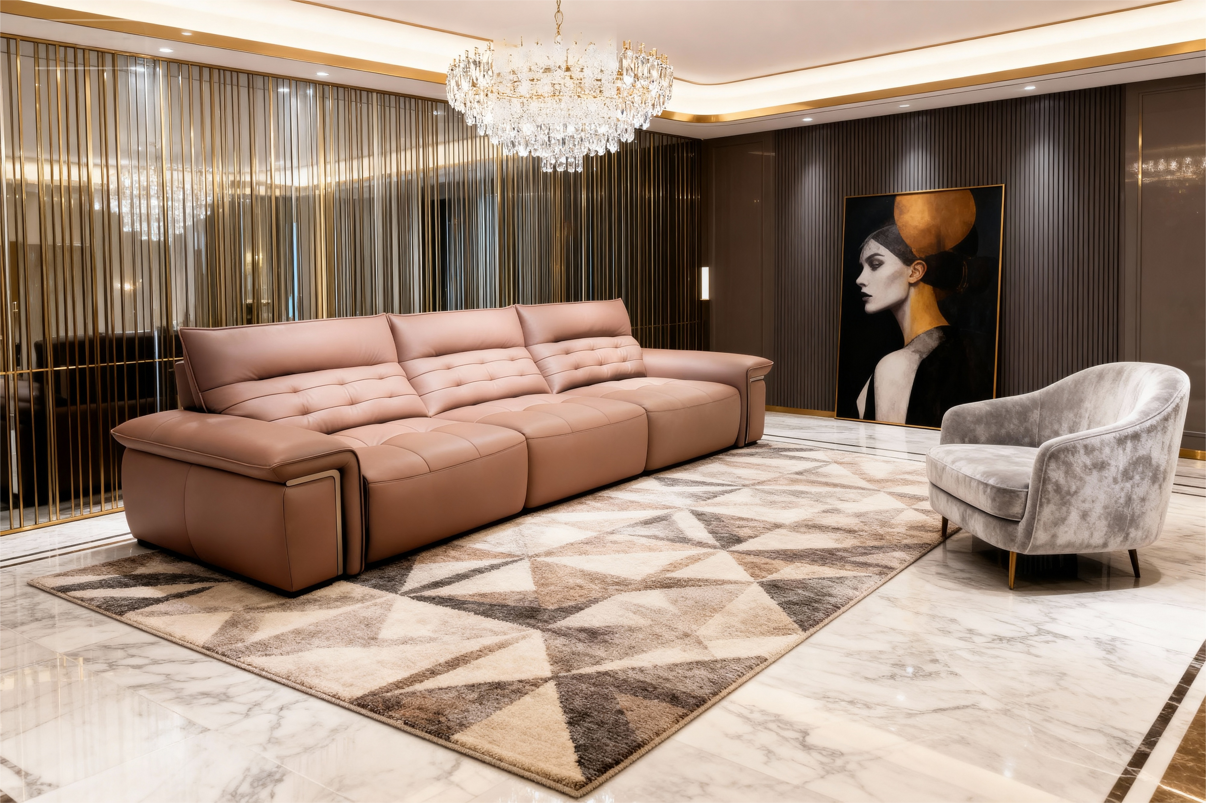 Modern Leather Sofa Set with Adjustable Recliners-7