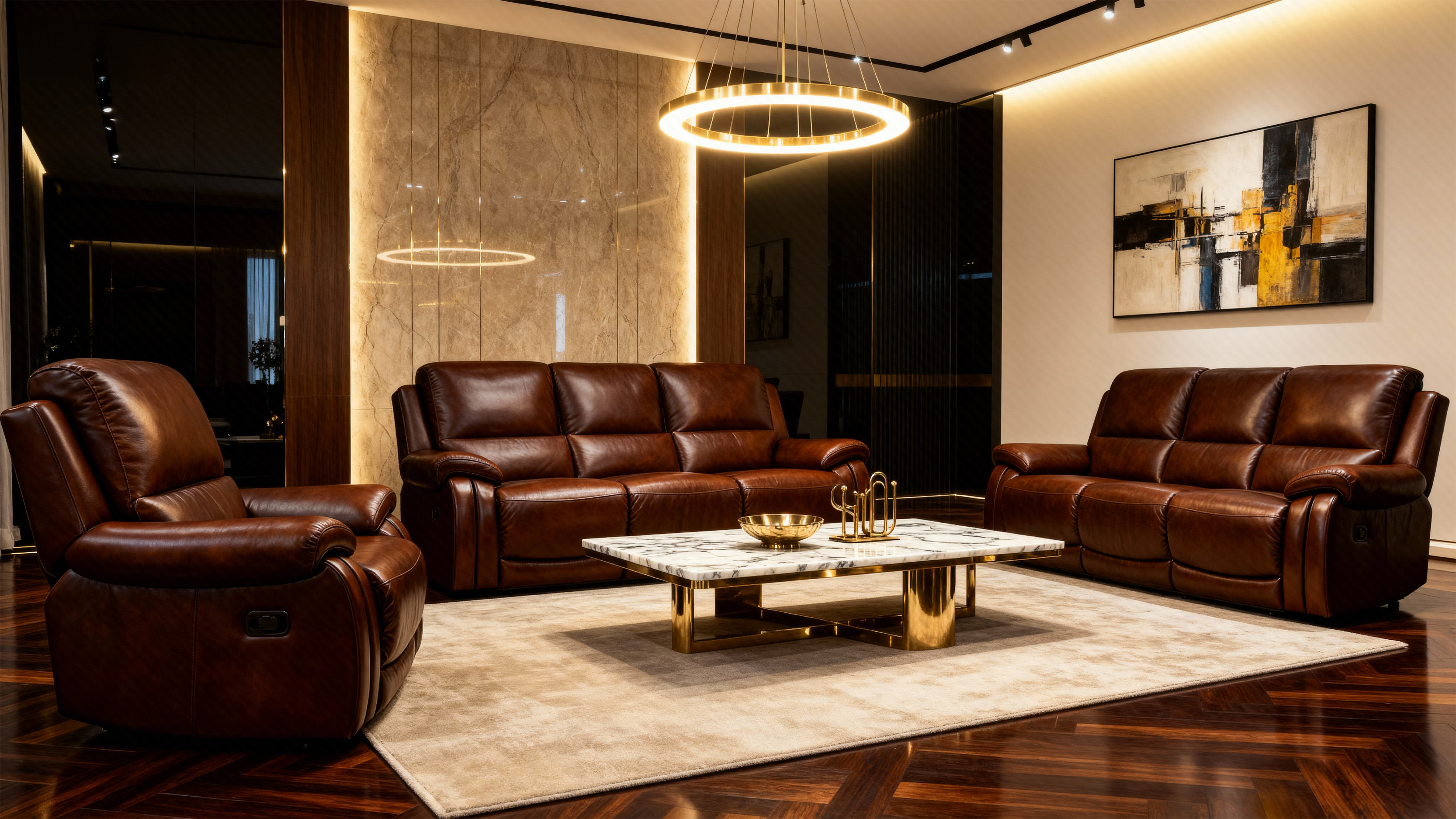 Functional Reclining Leather Sofa