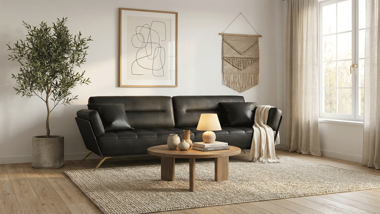 Modern Luxe Black Leather Sofa-3