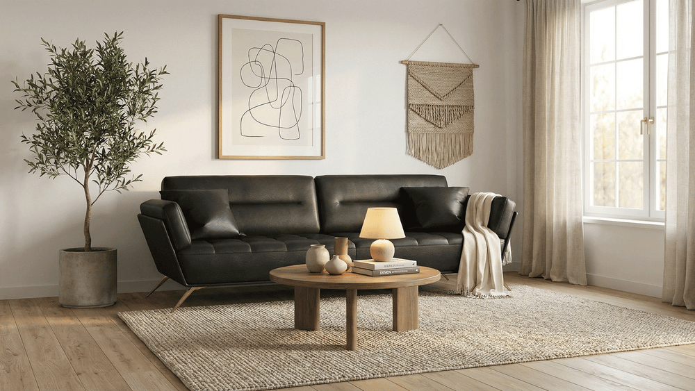 Modern Luxe Black Leather Sofa-3